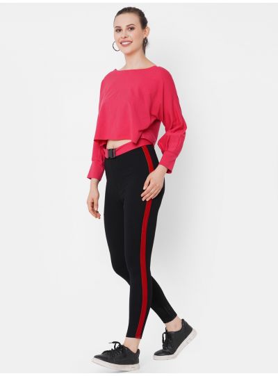 Red One Shoulder top with Attached Belt